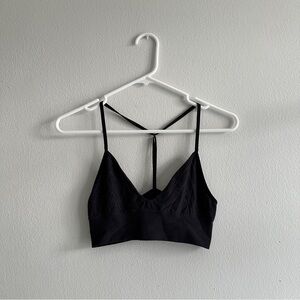 Black Ribbed Cotton Racerback Bralette [QT: 2]